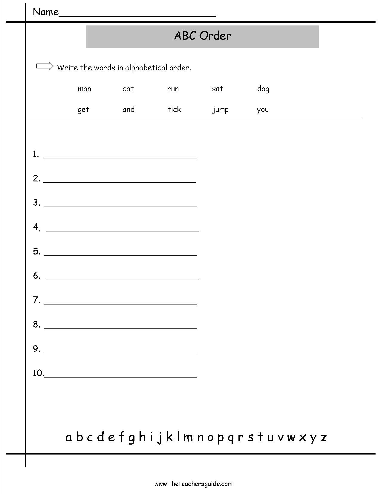 Abc Order Worksheets From The Teacher's Guide With Alphabetical Order Worksheets