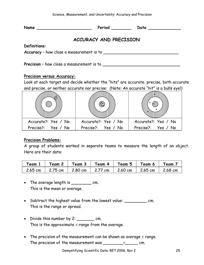 Accuracy And Precision And Accuracy And Precision Worksheet