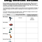 Action Energy Started With Energy Transformed May Be More Than 1 For Energy Conversion Worksheet