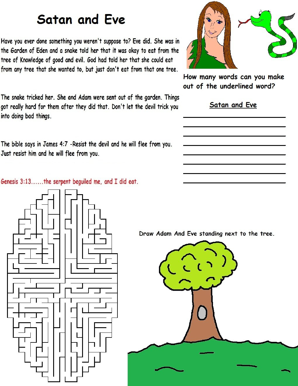 Adam And Eve Sunday School Lesson For Adam And Eve Worksheets