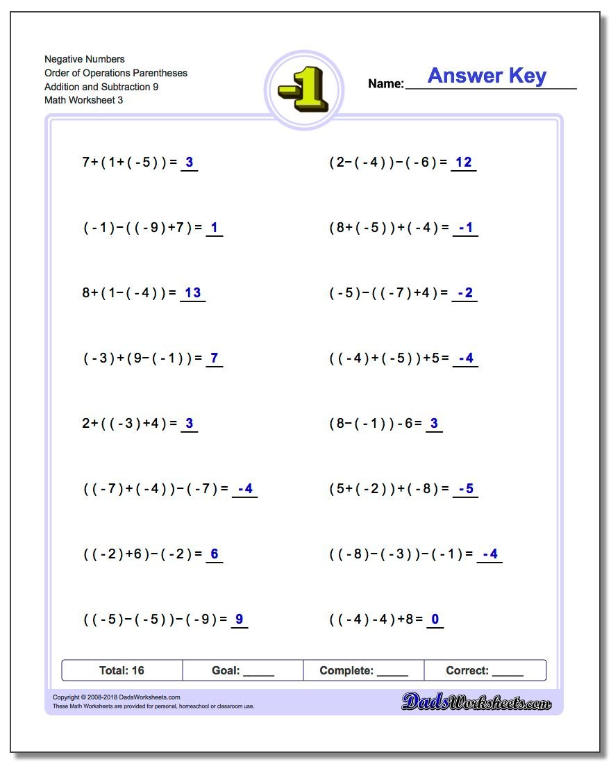 Adding And Subtracting Negative Numbers Worksheets For Operations With Integers Worksheet