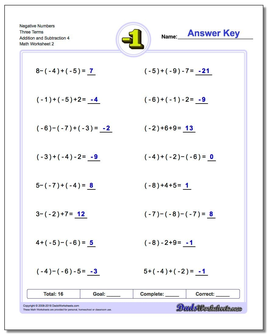 Adding And Subtracting Negative Numbers Worksheets Or 7Th Grade Adding And Subtraction Of Integers Worksheet With Answers