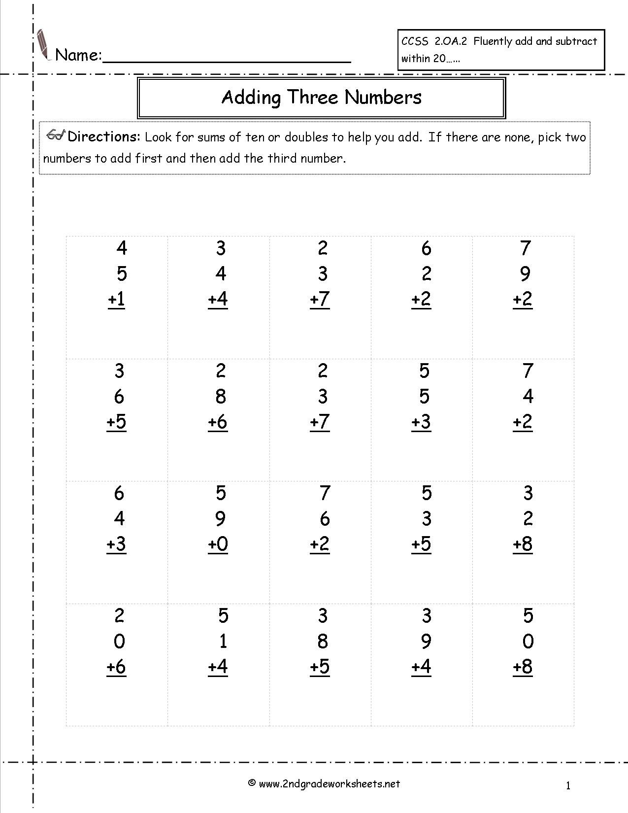 Adding Three Or More Single Digit Numbers Worksheets For Adding Three Numbers Worksheet