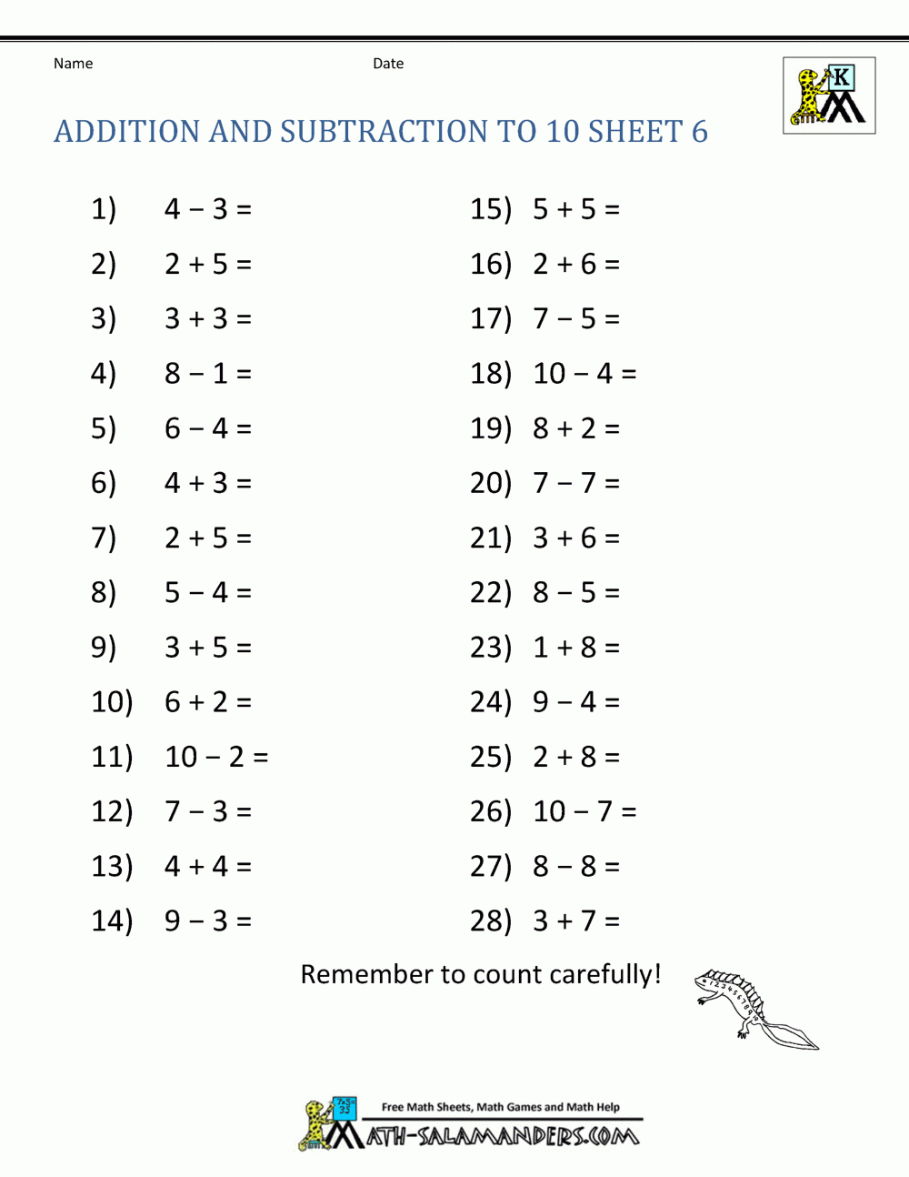 Addition And Subtraction Worksheets For Kindergarten Regarding Free Math Worksheets For Kindergarten Addition And Subtraction