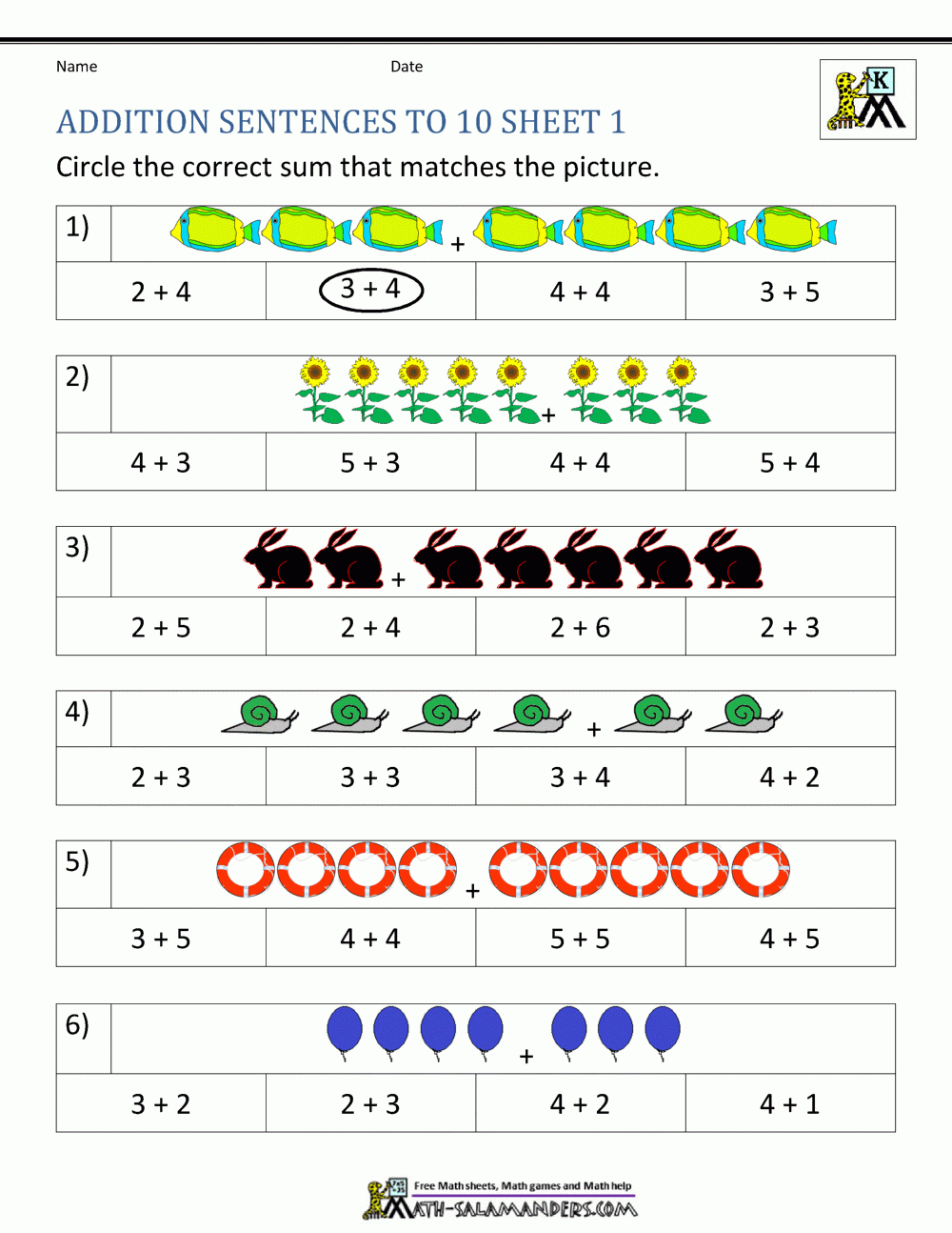 Addition Worksheets For Kindergarten Along With Picture Addition Worksheets
