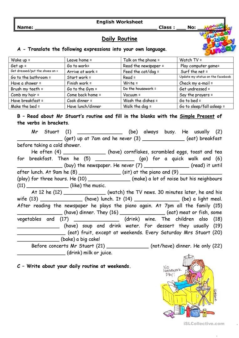 Adults' Daily Routine Worksheet  Free Esl Printable Worksheets Made And Esl Worksheets For Adults