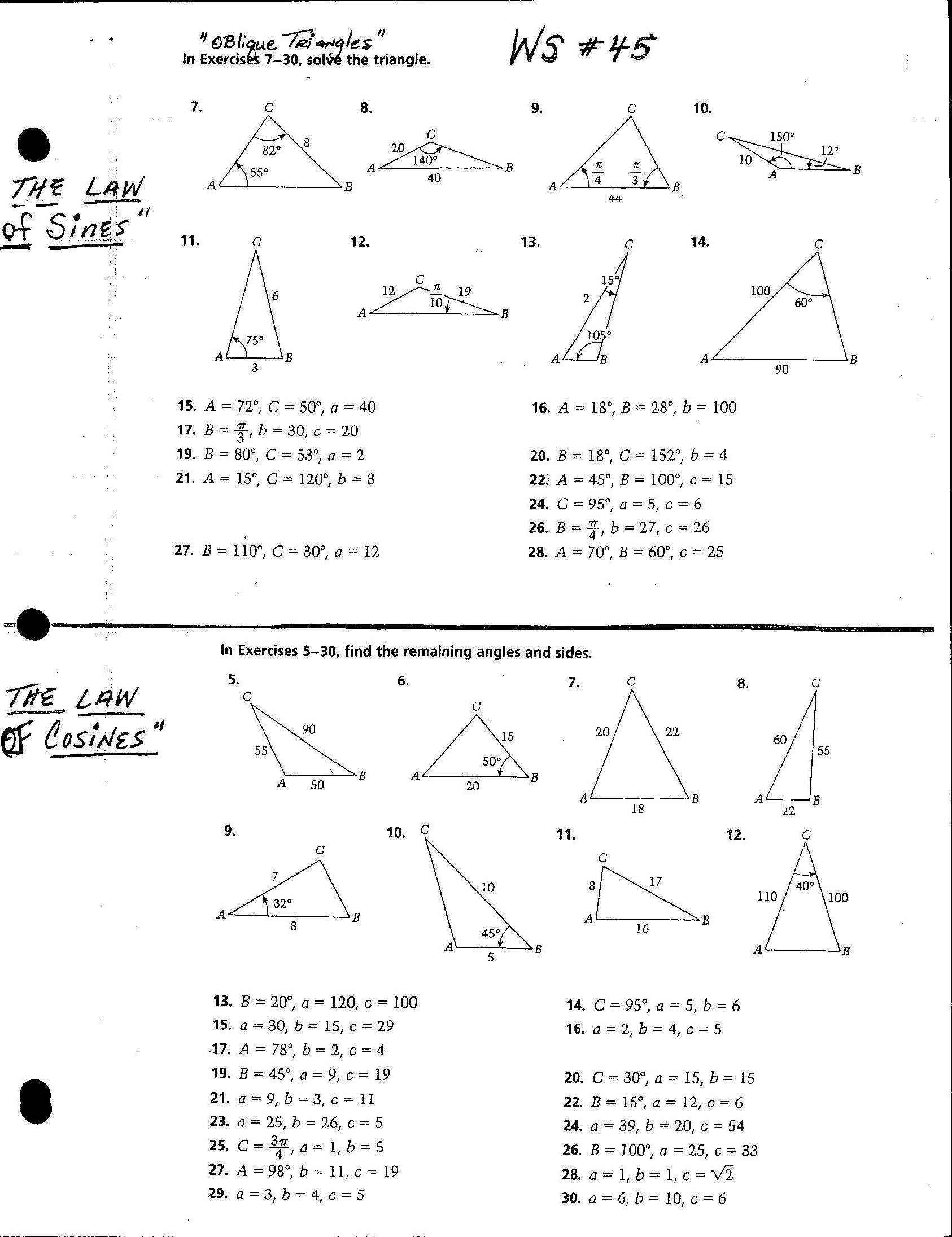 Afm Lessons In Law Of Sines Practice Worksheet Answers