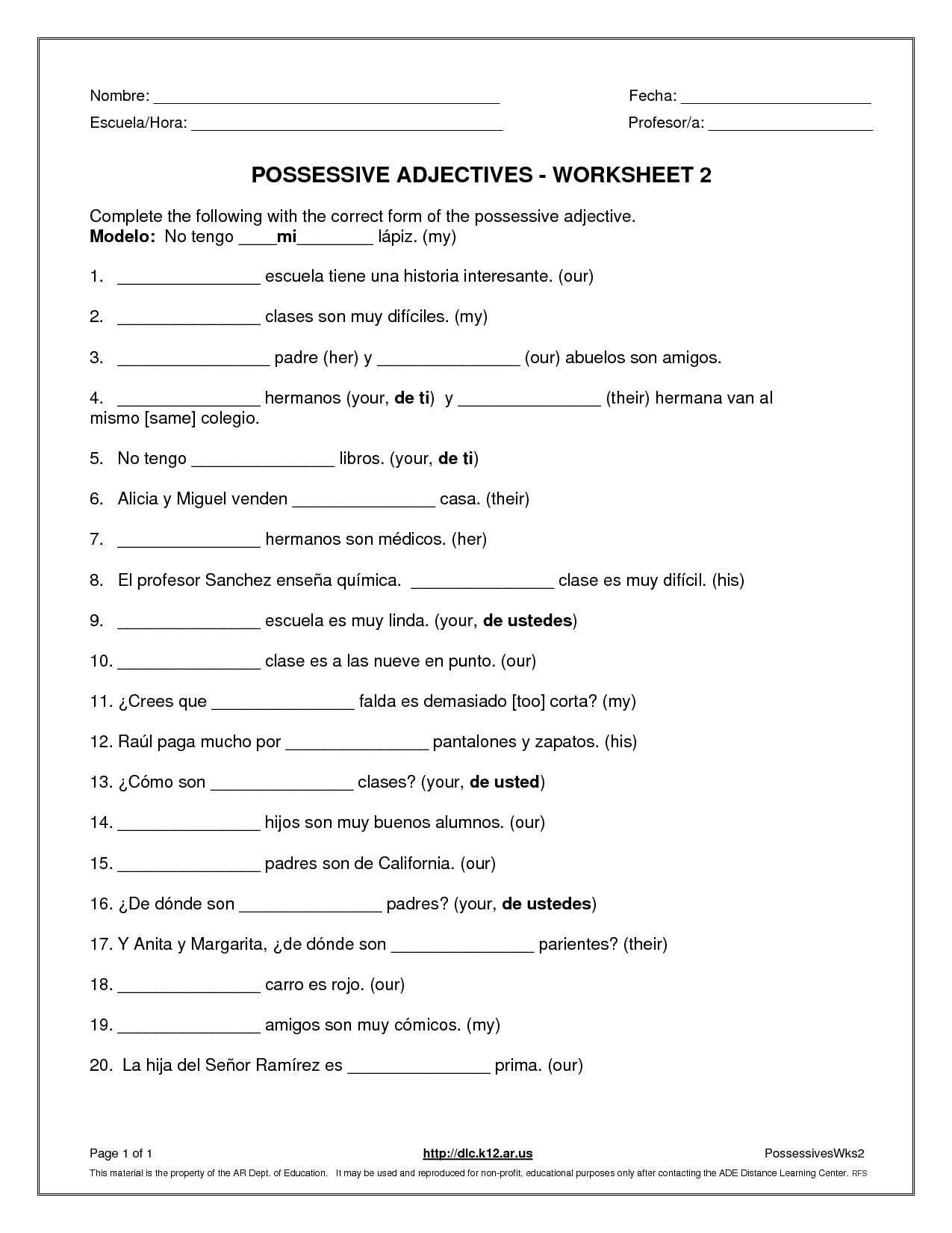 Agreement Of Adjectives Spanish Worksheet Answers 108625 Realidades And Agreement Of Adjectives Spanish Worksheet Answers