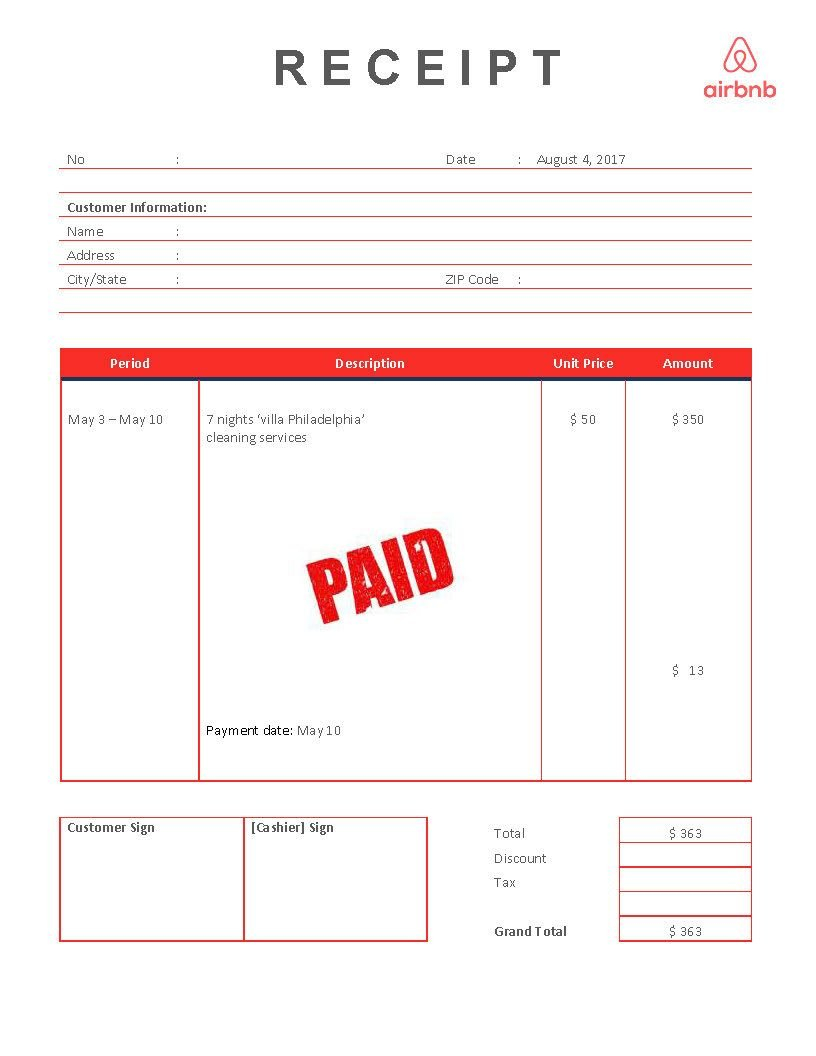Airbnb Receipt Template   What Does An Airbnb Receipt Template Look ... Pertaining To Airbnb Spreadsheet Template