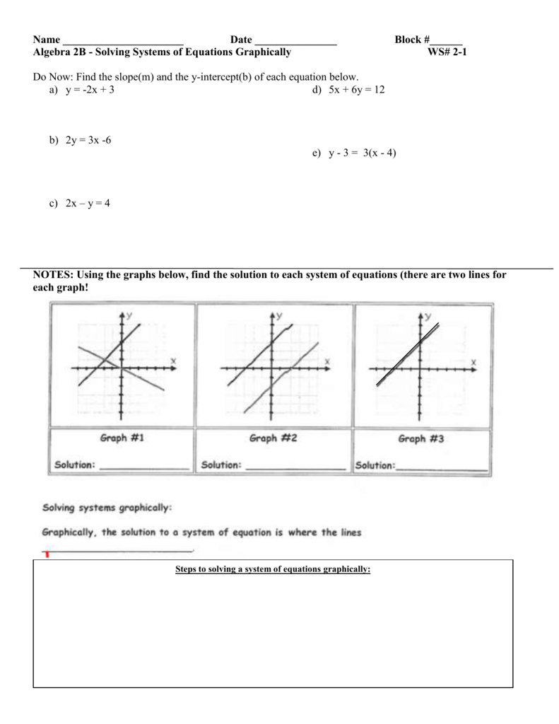 Alg 2B Unit 2  Sys Of Lin Eq Worksheets Inside Solve Each System By Graphing Worksheet