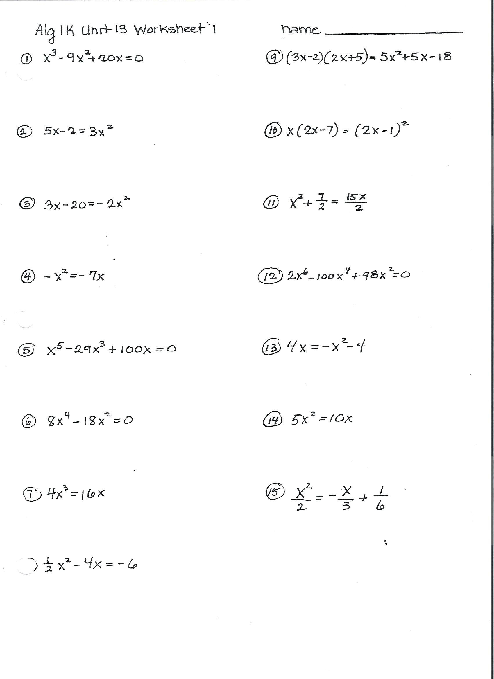 Algebra 1 Quadratic Formula Worksheet Answers Math Characteristics Within Algebra 2 Factoring Worksheet Key