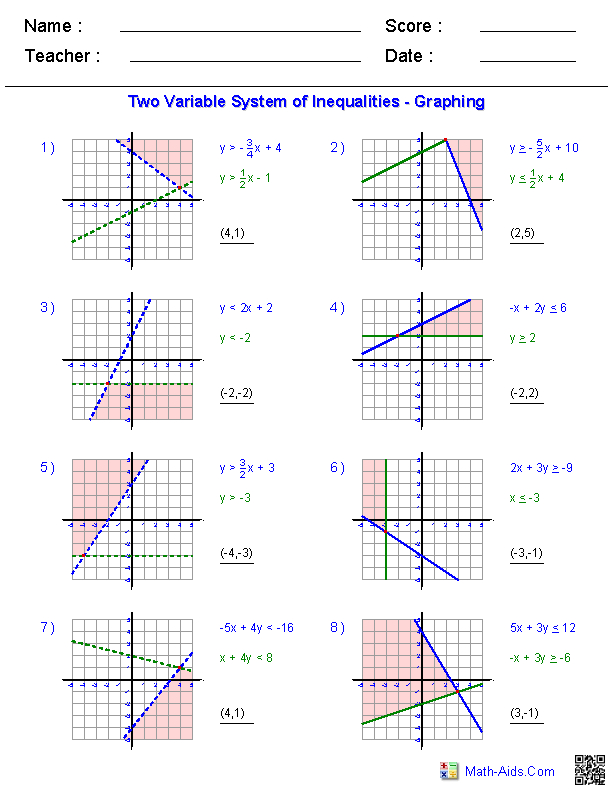 Algebra 1 Worksheets  Systems Of Equations And Inequalities Worksheets Or Systems Of Equations And Inequalities Worksheet