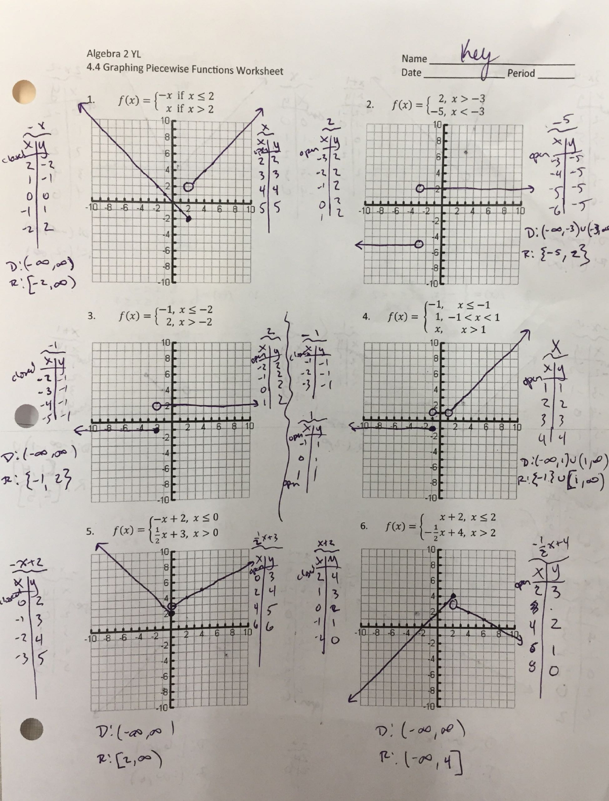 Algebra 2 Yl 44 Graphing Piecewise Functions 2 Yl 44 Graphing Pertaining To Piecewise Functions Worksheet 2