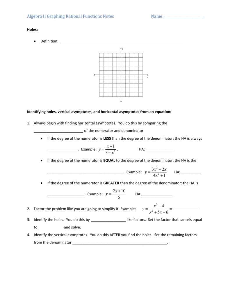 Algebra Ii Graphing Rational Functions Notes Pertaining To Graphing Rational Functions Worksheet 1 Horizontal Asymptotes Answers