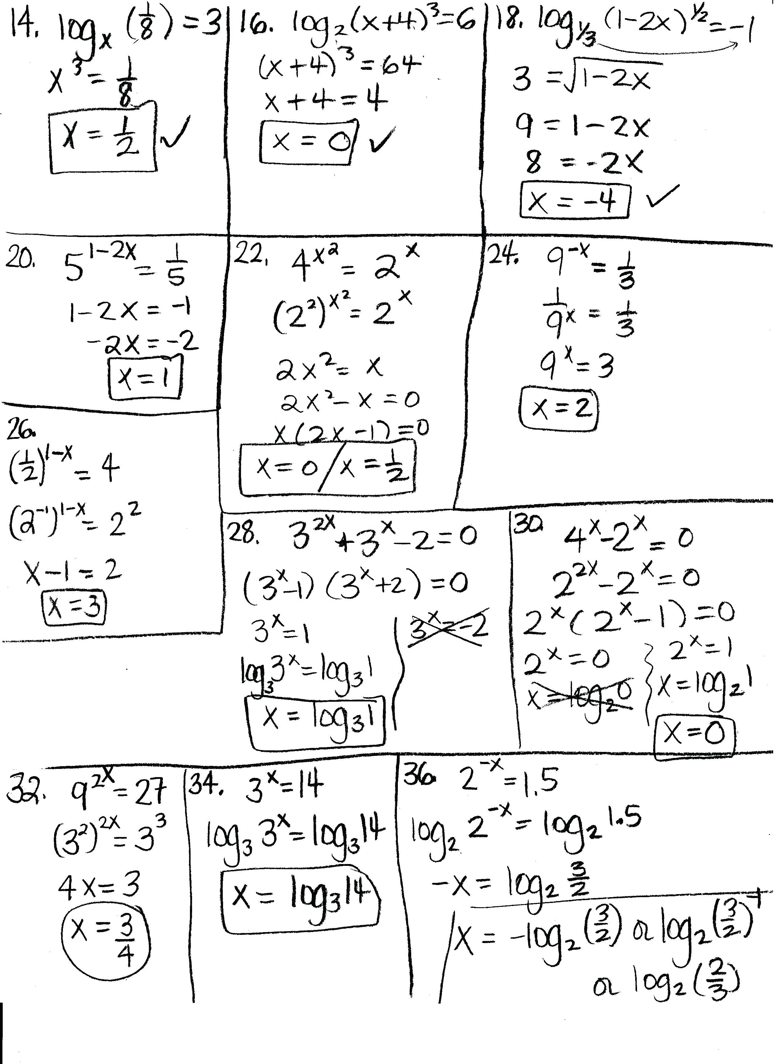 Algebra Log Math Algebra 2 Logarithm And Exponential Functions Test Regarding Exponential And Logarithmic Functions Worksheet With Answers