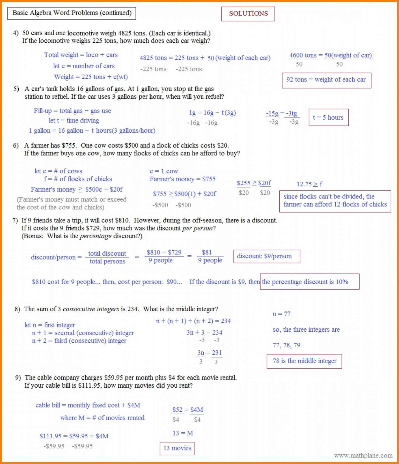 Algebra Word Problems Worksheet With Answers  Geekchicpro Pertaining To Systems Of Equations Word Problems Worksheet Answers