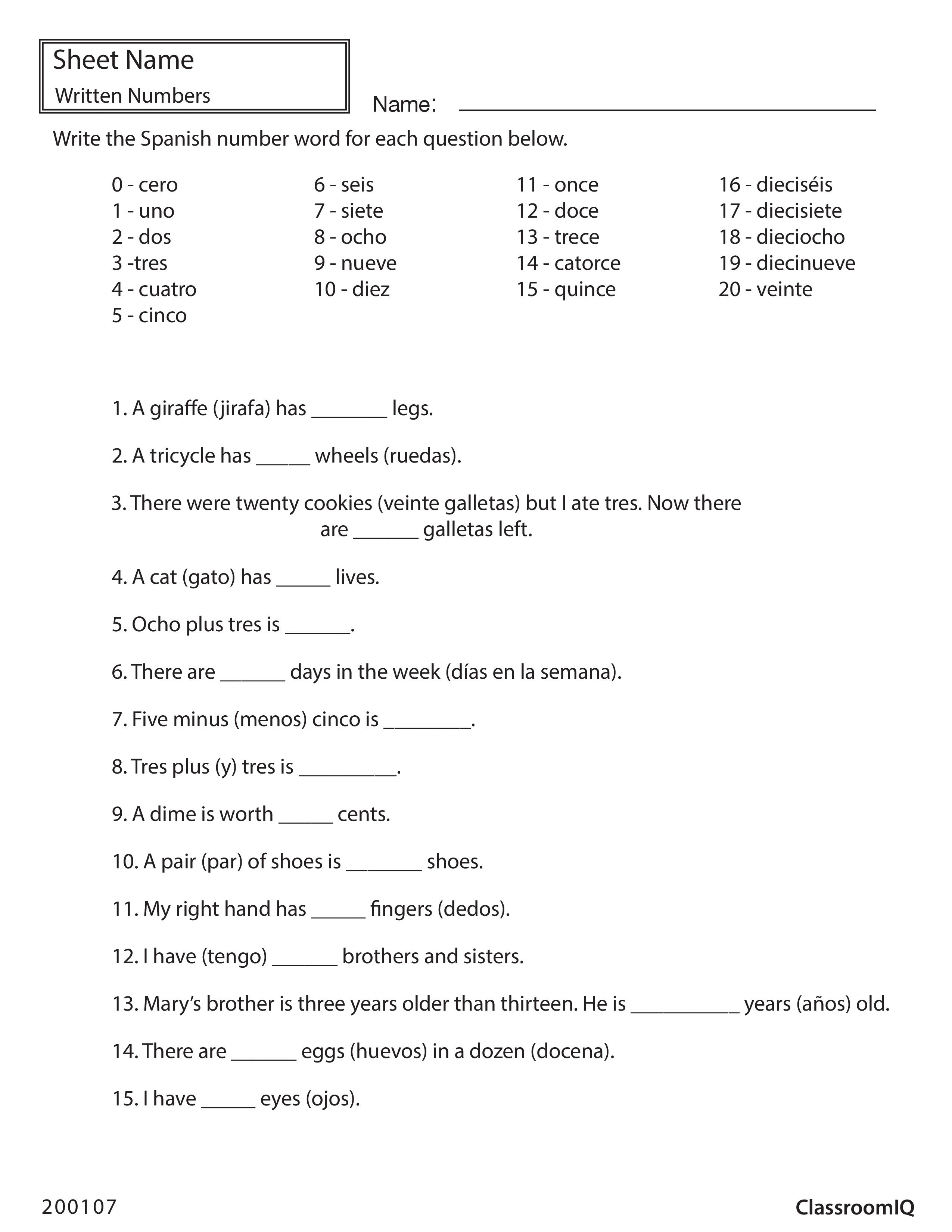 Algebra Worksheets In Spanish  Ednatural Along With 9Th Grade Spanish Worksheets