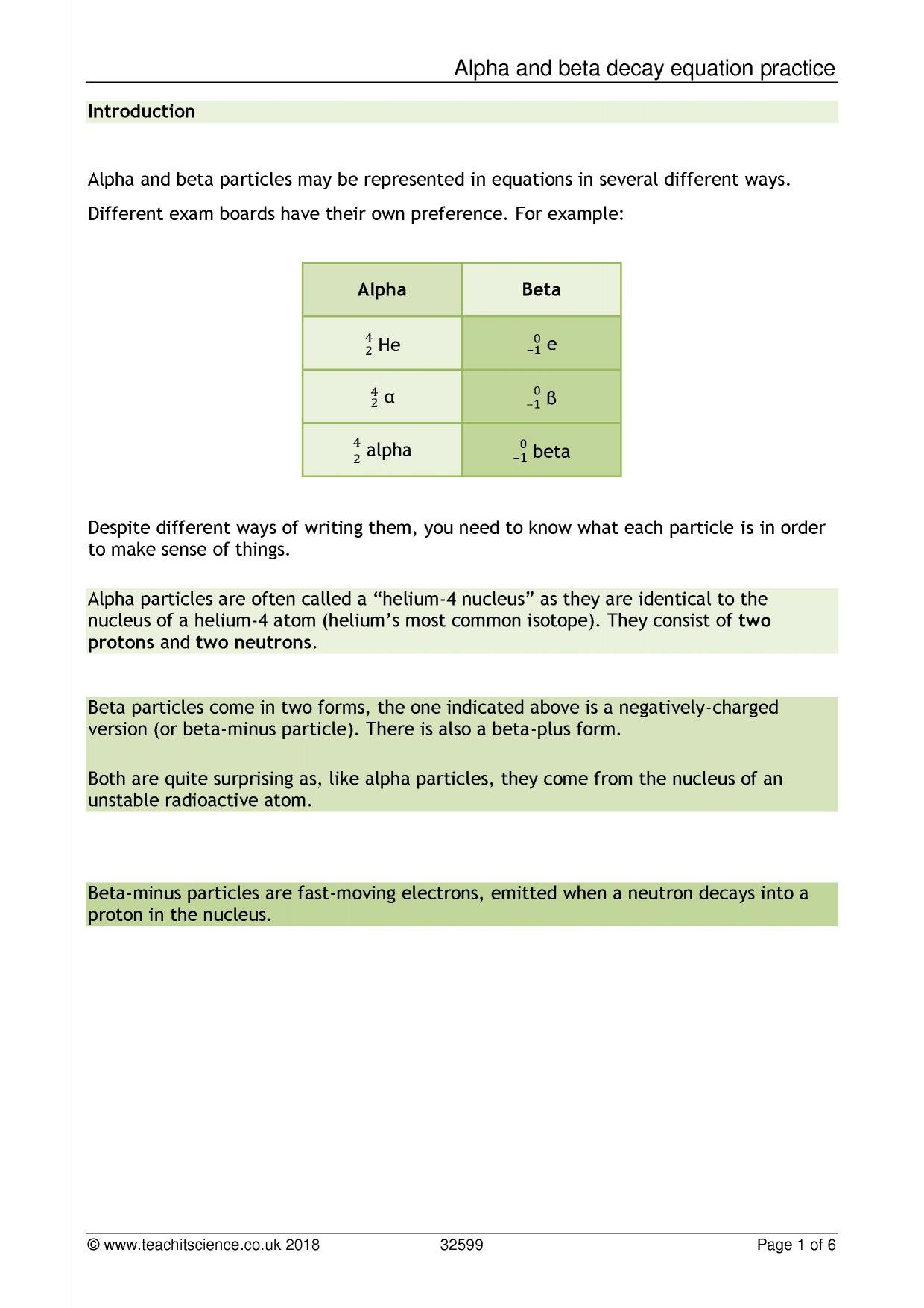 Alpha And Beta Decay Worksheet With Answers As Well As Nuclear Decay Worksheet