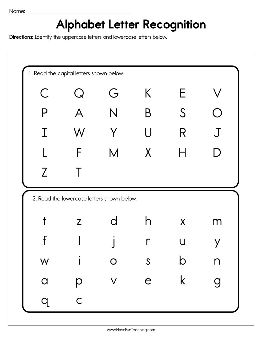 Alphabet Letter Recognition Assessment  Have Fun Teaching With Alphabet Recognition Worksheets For Kindergarten