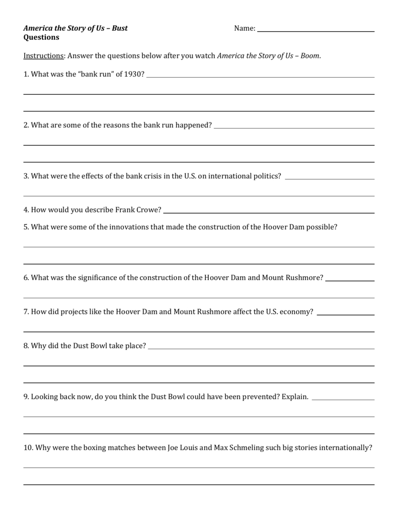 America The Story Of Us  Bust Viewing Guide Within America The Story Of Us Bust Worksheet Pdf Answers