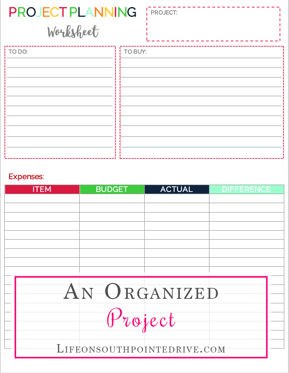 An Organized Project Plus A Free Printable  Life On Southpointe Inside Project Planning Worksheet