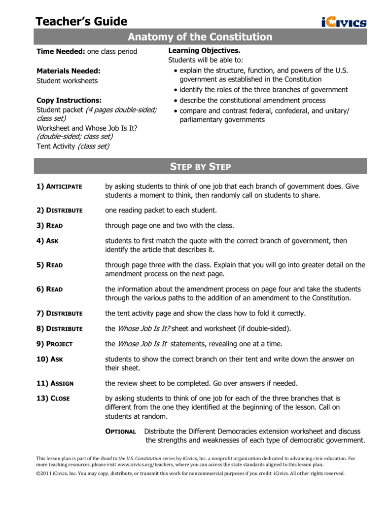 Anatomy Of The Constitution With Anatomy Of The Constitution Worksheet
