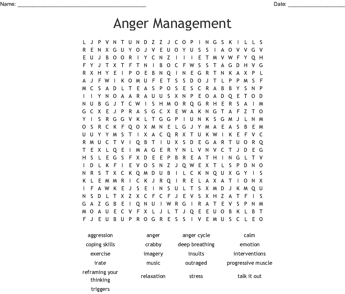 Anger Management Word Search  Wordmint Throughout Free Anger Management Worksheets