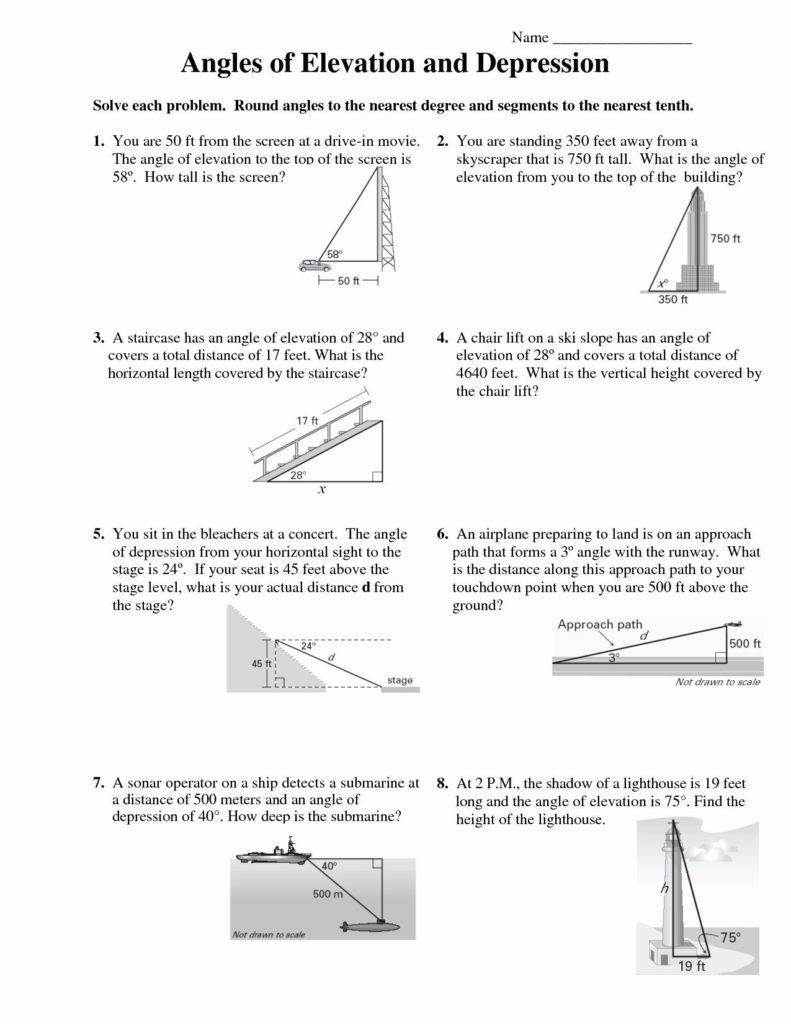 Angle Of Elevation And Depression Worksheet With Answers excelguider com