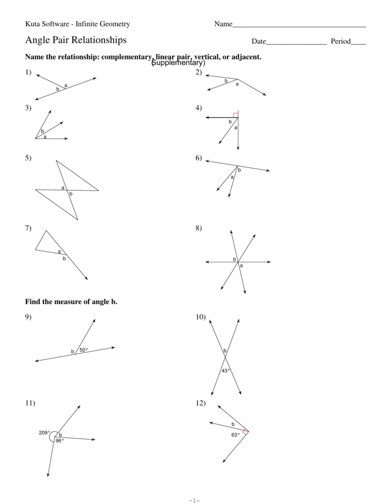 Angle Pair Relationships Practice Ws Intended For Geometry Angle Relationships Worksheet Answers