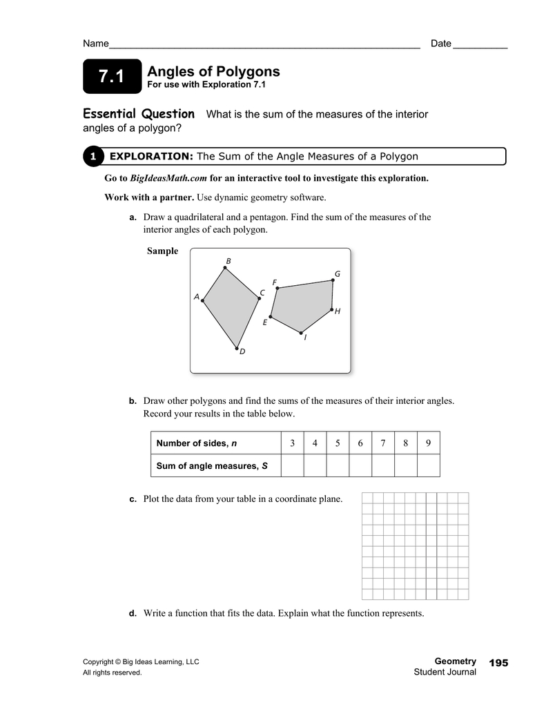 Angles Of Polygons For Angles In Polygons Worksheet Answers