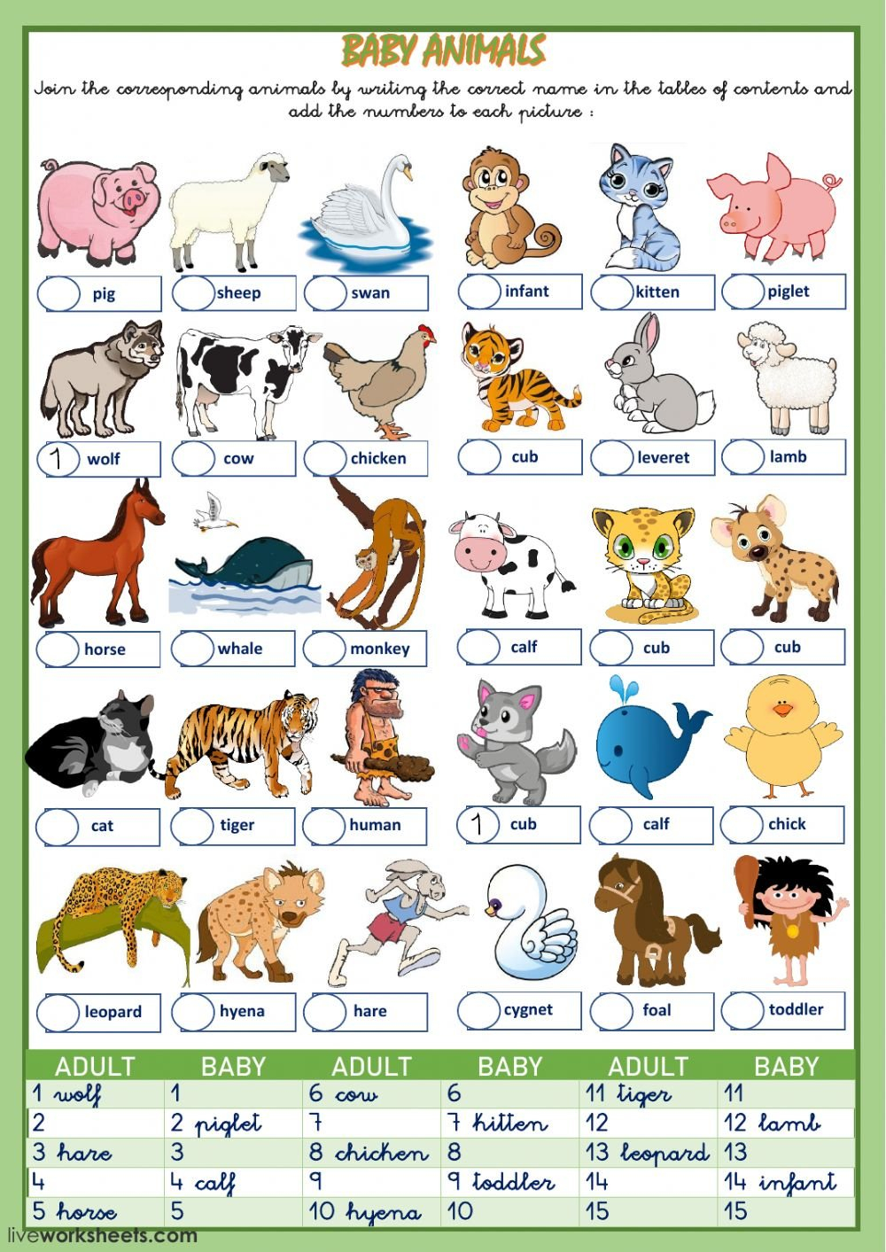 Animals And Their Babies  Interactive Worksheet With Regard To Baby Animals Worksheet