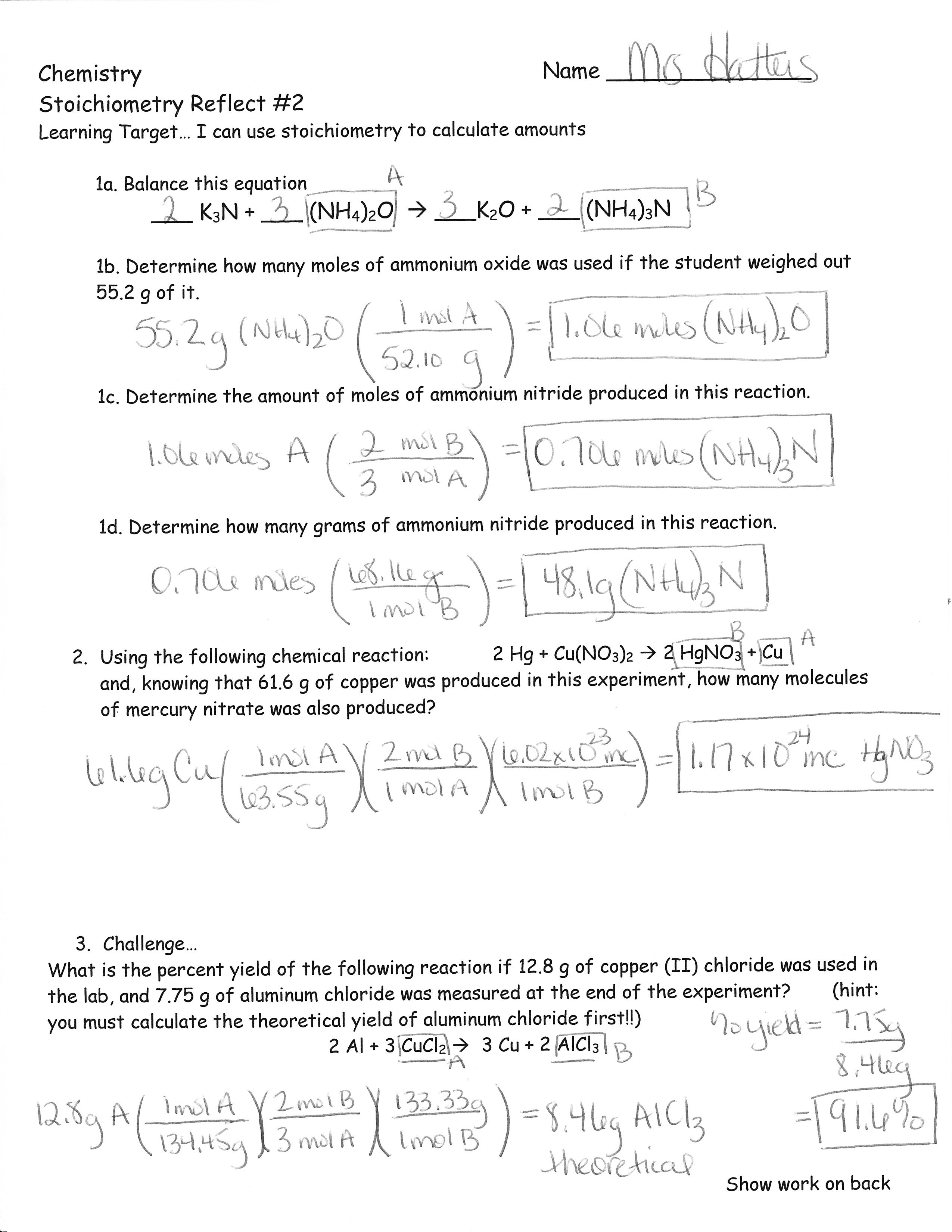 Announcements  Stoichiometry Test Review Answer Keys With Regard To Stoichiometry Review Worksheet Answers