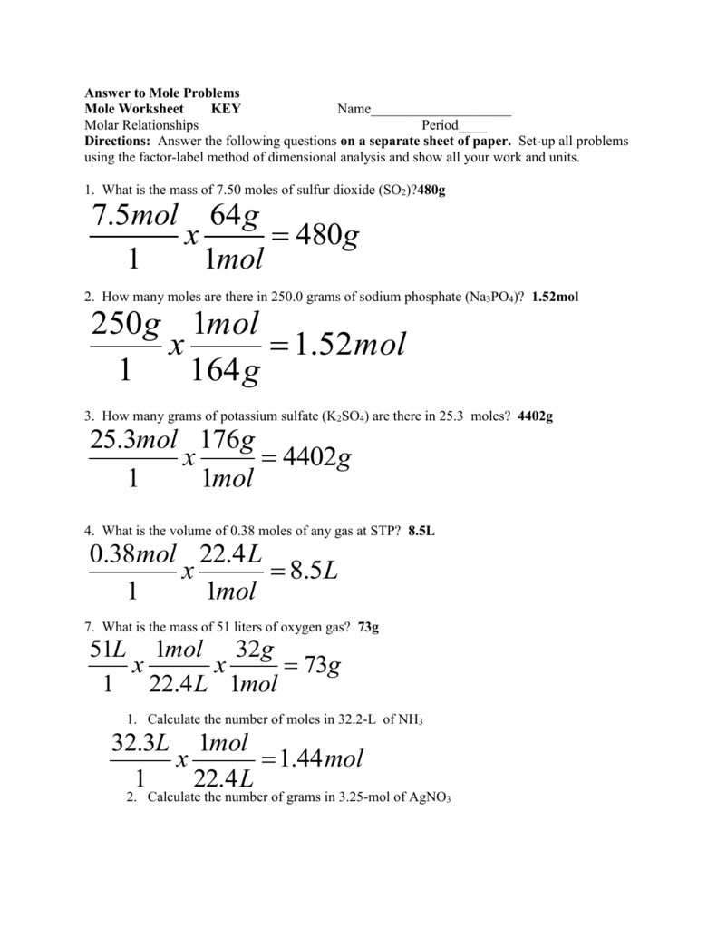 Answer And Worksheet Mole Problems