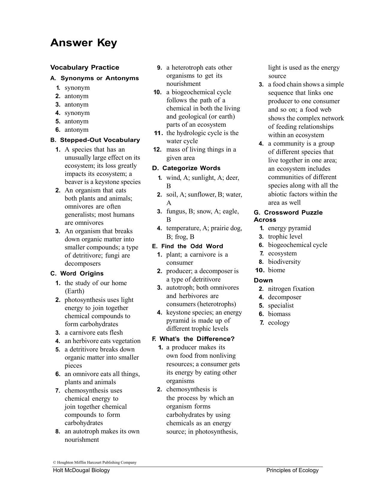 Answer Key Intended For Principles Of Ecology Worksheet Answers