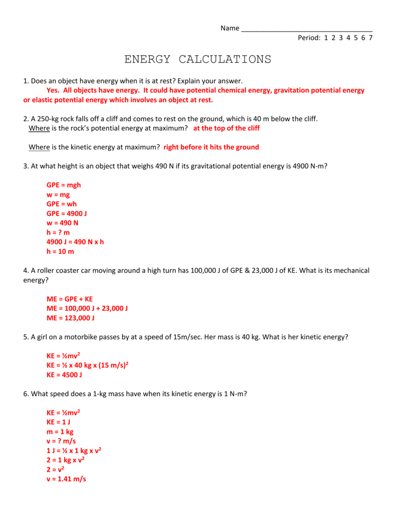 Answers Together With Gravitational Potential Energy Worksheet With Answers