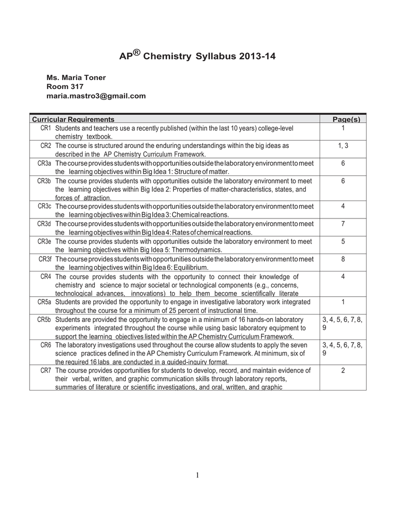Ap ® Chemistry Syllabus 201314 Regarding Net Ionic Equations Advanced Chem Worksheet 10 4 Answers