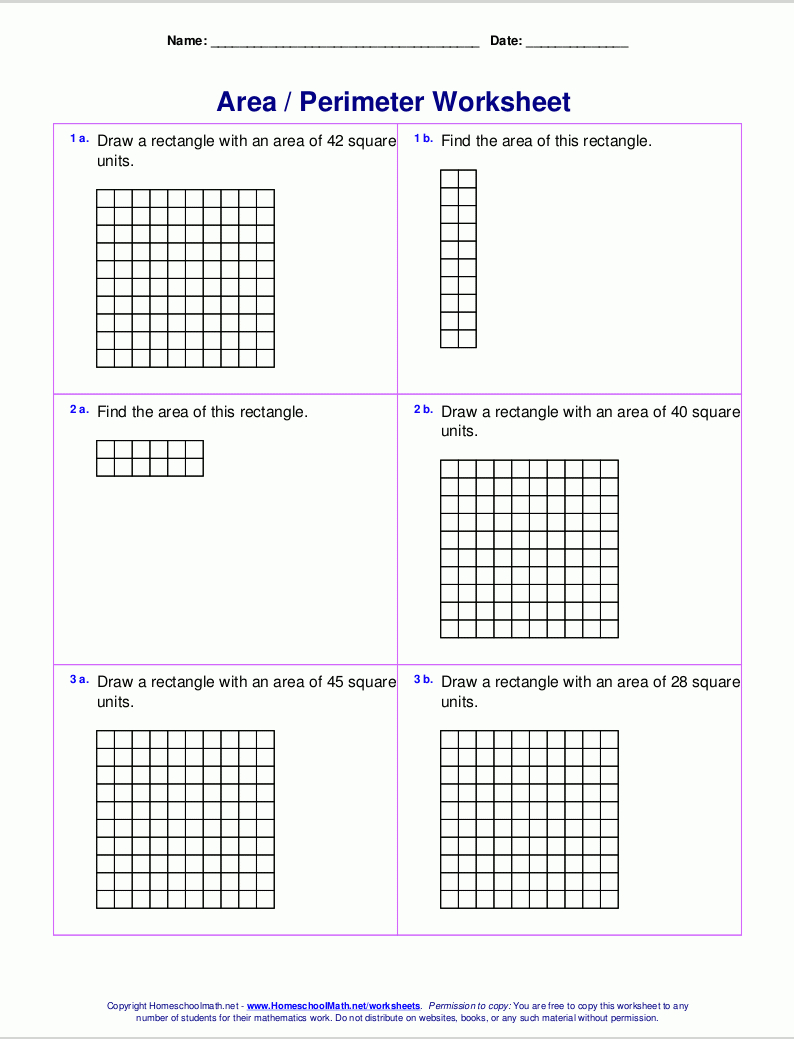 Area And Perimeter Worksheets Rectangles And Squares For Area And Perimeter Of Rectangles Worksheet