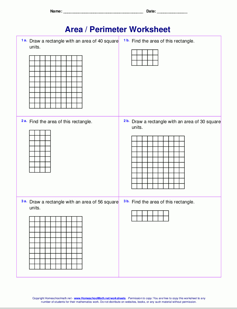 Area And Perimeter Worksheets Rectangles And Squares Regarding Area Perimeter Volume Worksheets Pdf