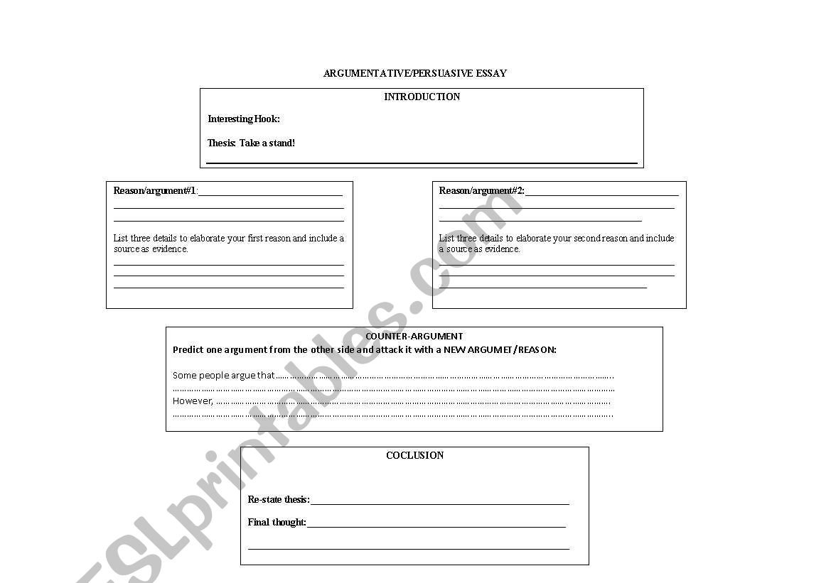 Argumentative Essay Outline  Esl Worksheetabahamonde Pertaining To Argumentative Essay Outline Worksheet