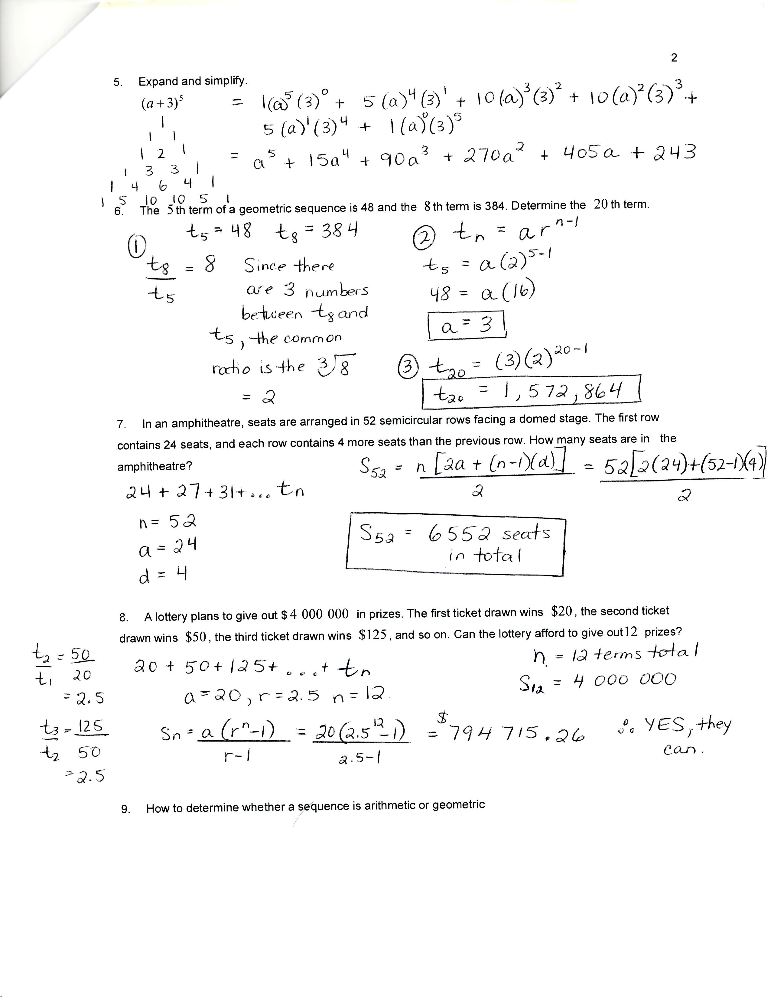 Arithmetic And Geometric Sequences Answer Key Math – Tutserialyclub Together With Arithmetic And Geometric Sequences Worksheet