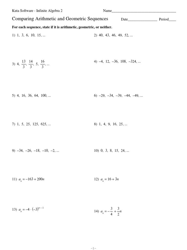 Arithmetic And Geometric Sequences Worksheet Free Printable Math Regarding Arithmetic And Geometric Sequences Worksheet