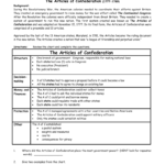 Articles Of Confederation Worksheet For Articles Of Confederation Worksheet Answer Key