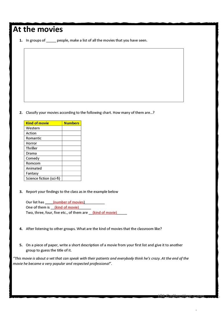 At The Movies Worksheet  Free Esl Printable Worksheets Madeteachers Intended For Movie Worksheets For The Classroom