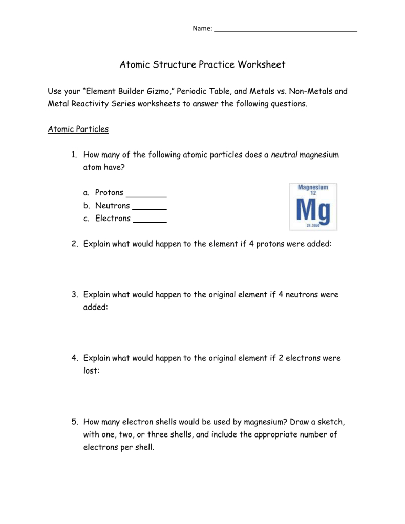 Atomic Structure Practice Worksheet As Well As Atomic Structure Practice Worksheet Answers