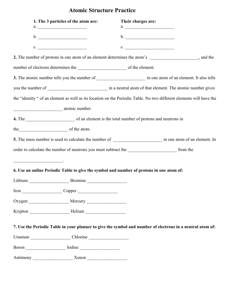 Atomic Structure Practice Worksheet Throughout Atomic Structure Review Worksheet Answer Key