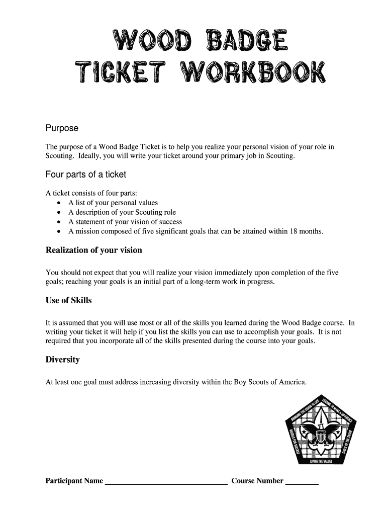 Badge Ticket  Fill Online Printable Fillable Blank  Pdffiller Along With Wood Badge Ticket Worksheet Fillable
