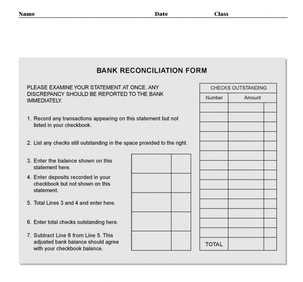 Bank Reconciliation Worksheet Excel Template Statement Format In Inside Checking Account Worksheets