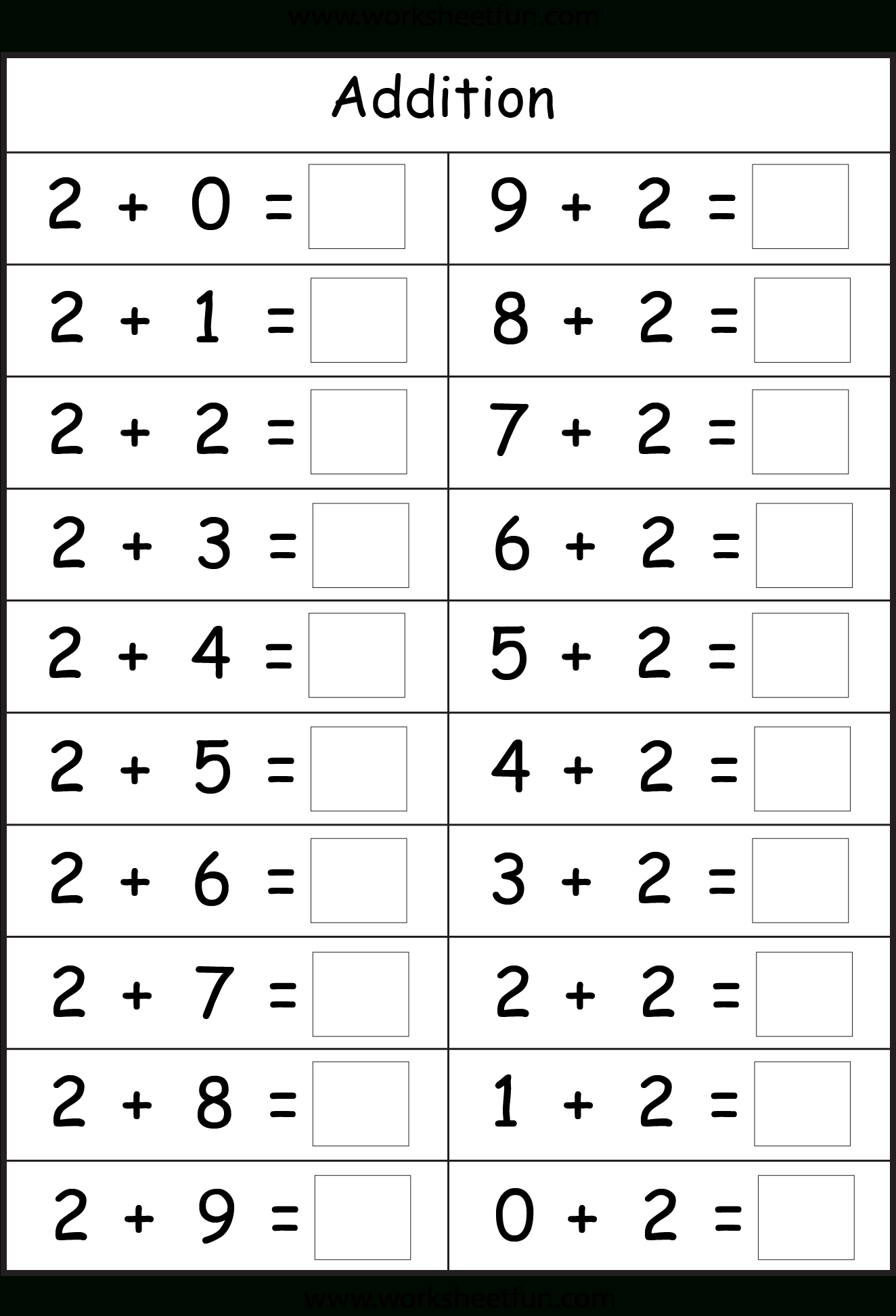 Basic Addition Facts – 8 Worksheets  Free Printable Worksheets In Free Printable Math Addition Worksheets For Kindergarten