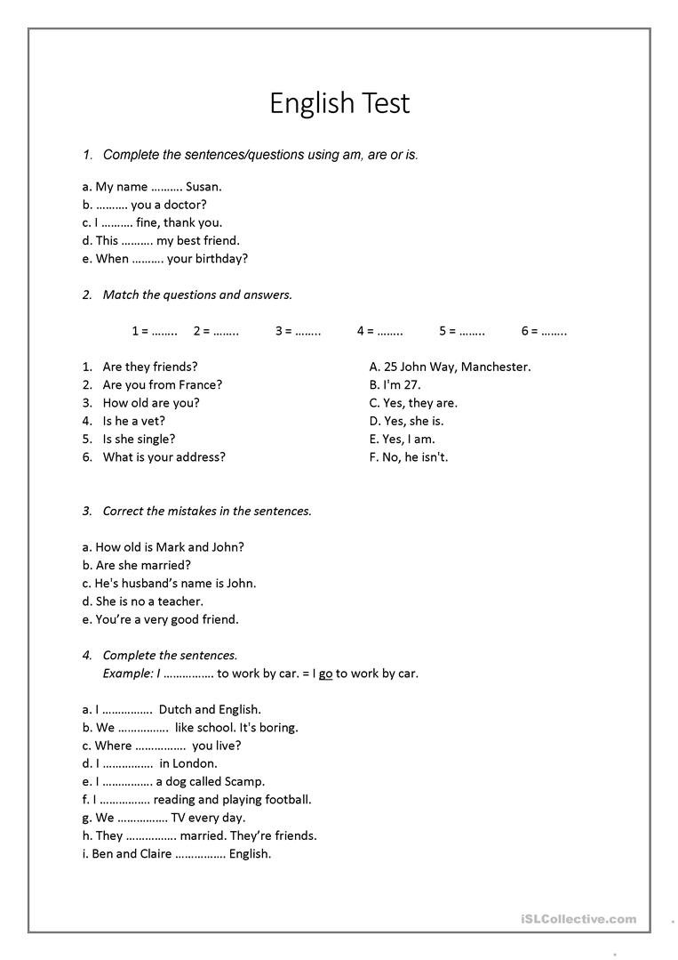Beginner English Test Worksheet  Free Esl Printable Worksheets Made Regarding English For Beginners Worksheets
