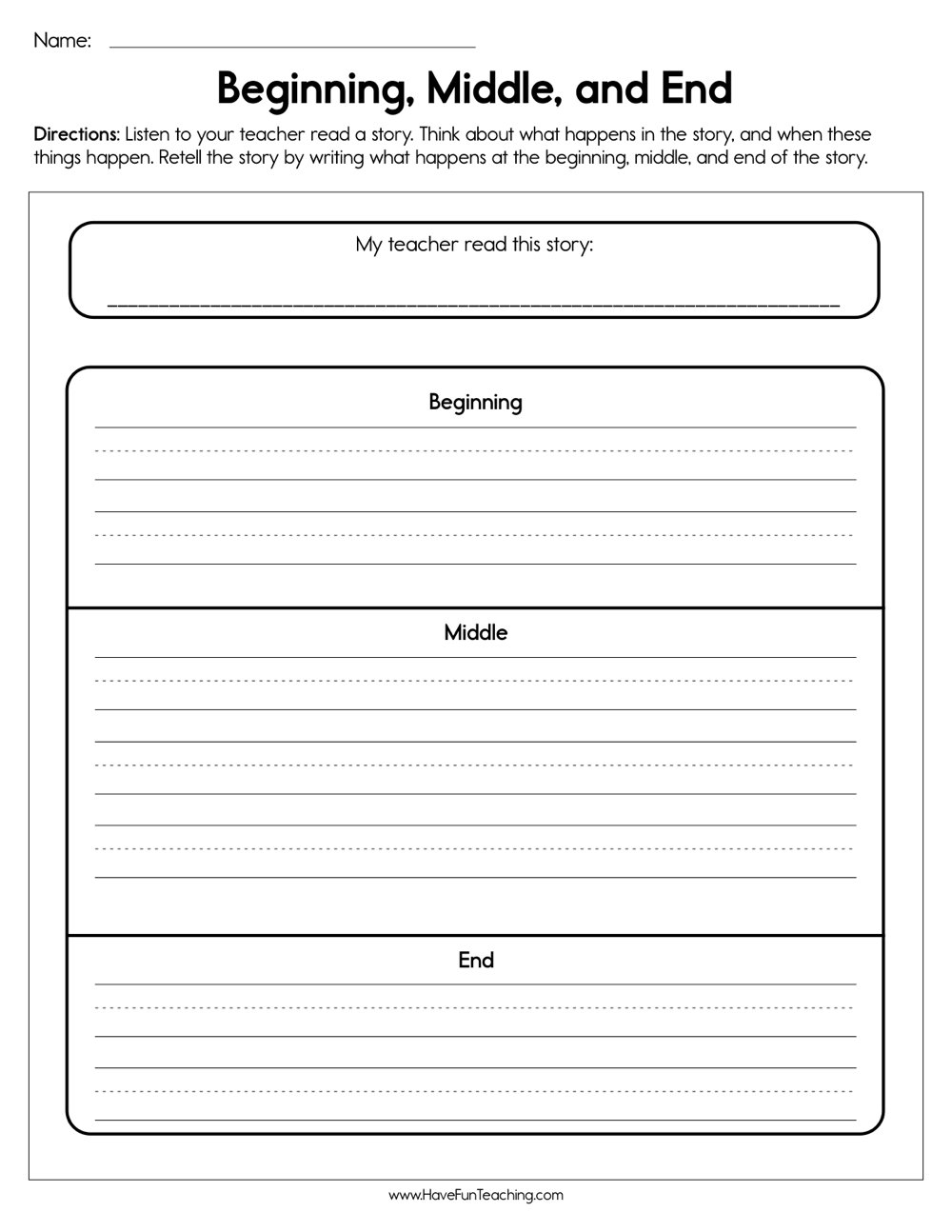 Beginning Middle And End Worksheet  Have Fun Teaching Regarding Retelling A Story Worksheet